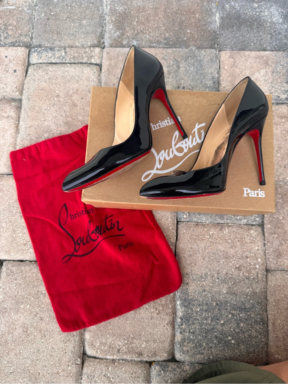 Christian Louboutin Black Patent Pointed-Toe Stiletto Pumps with Red Sole